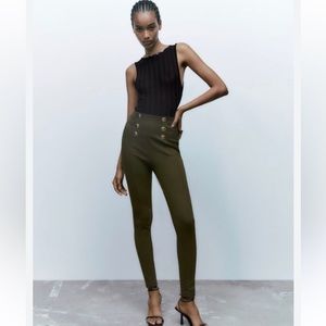 Zara Military Green High Waist Elastic Leggings
